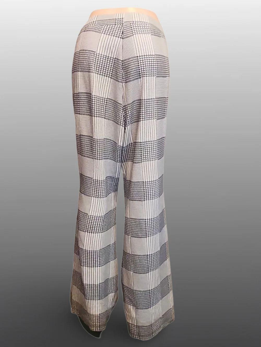 SHEIN Gray White Plaid Wide-Leg Dress Pants Button Accents Stretch Casual Plus - Picture 4 of 7